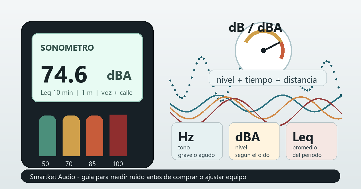 Sonómetro midiendo ruido en dB con escala de exposición sonora